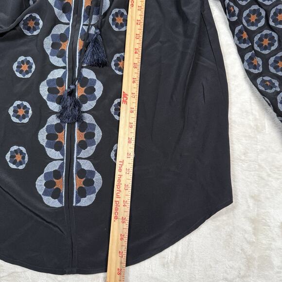 Rungolee Silk Blouse Black Gray Embroidered Beaded Women’s Size Small Boho - Picture 7 of 7